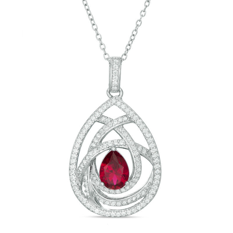 Pear-Shaped Lab-Created Ruby and White Sapphire Teardrop Pendant in Sterling Silver