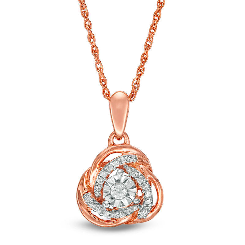 0.1 CT. T.W. Natural Diamond Love Knot Pendant in 10K Rose Gold