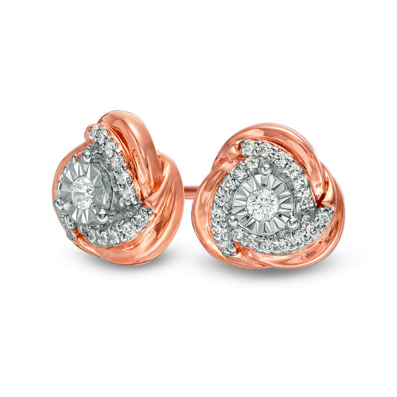 0.17 CT. T.W. Diamond Love Knot Stud Earrings in 10K Rose Gold