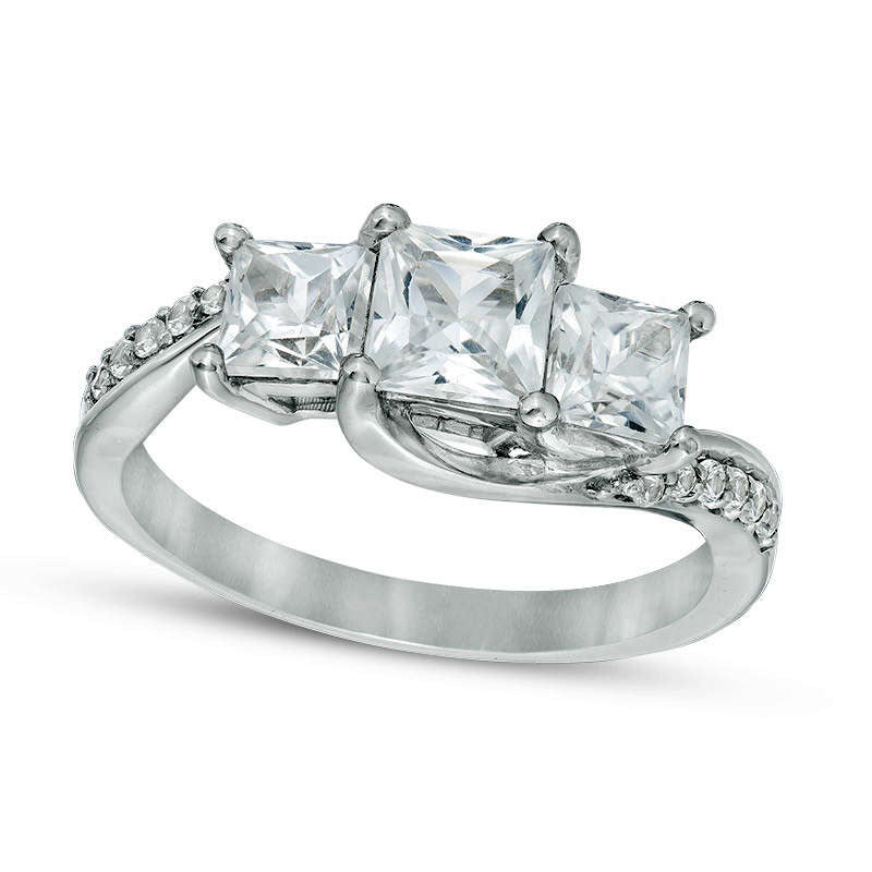 Princess-Cut Lab-Created White Sapphire Three Stone Engagement Ring in Sterling Silver