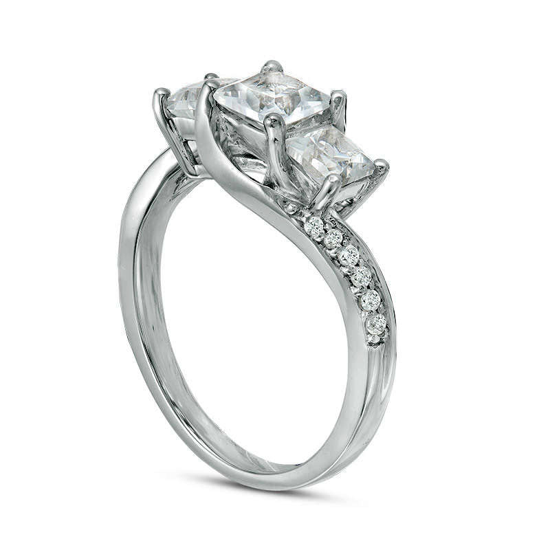 Princess-Cut Lab-Created White Sapphire Three Stone Engagement Ring in Sterling Silver