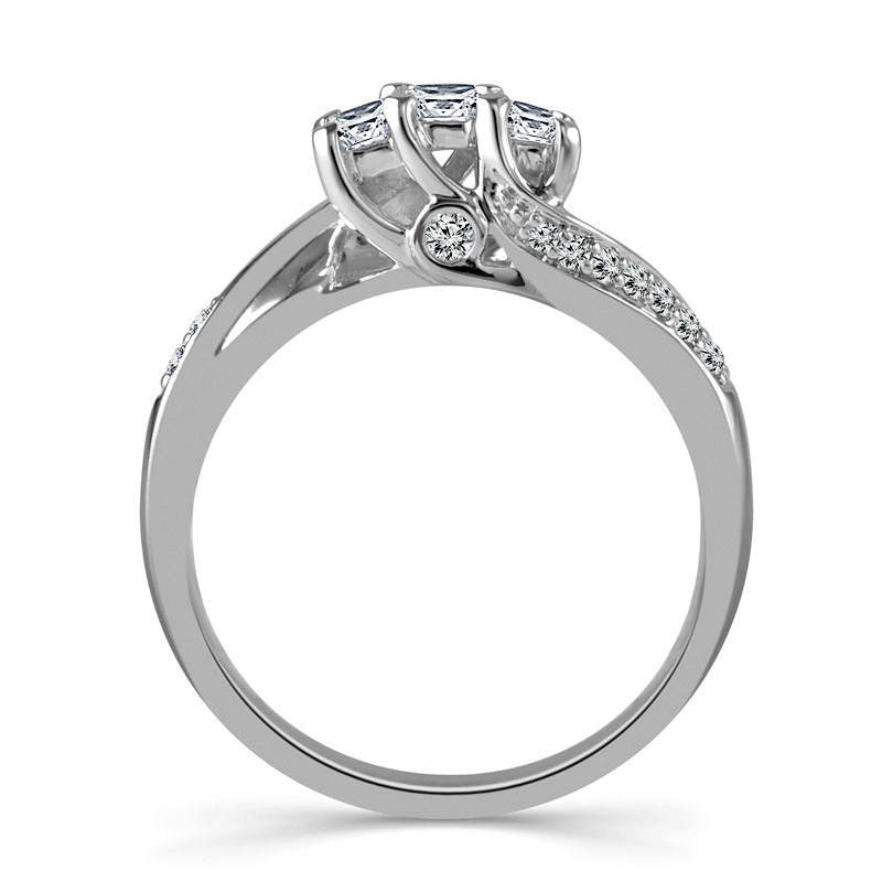 0.50 CT. T.W. Princess-Cut Natural Diamond Three Stone Engagement Ring in Solid 10K White Gold