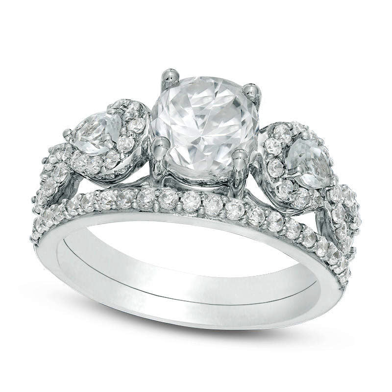 Lab-Created White Sapphire and 0.50 CT. T.W. Diamond Twist Bridal Engagement Ring Set in Solid 10K White Gold