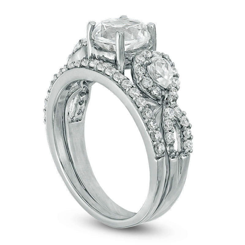 Lab-Created White Sapphire and 0.50 CT. T.W. Diamond Twist Bridal Engagement Ring Set in Solid 10K White Gold