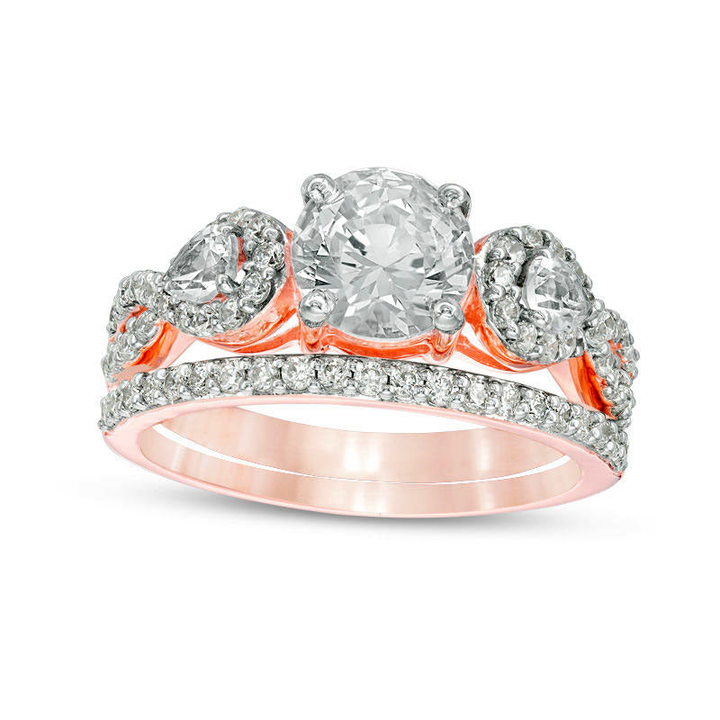 Lab-Created White Sapphire and 0.50 CT. T.W. Diamond Twist Bridal Engagement Ring Set in Solid 10K Rose Gold