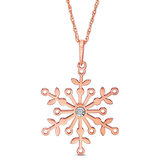 Natural Clarity Enhanced Accent Solitaire Laser-Cut Snowflake Pendant in 10K Rose Gold