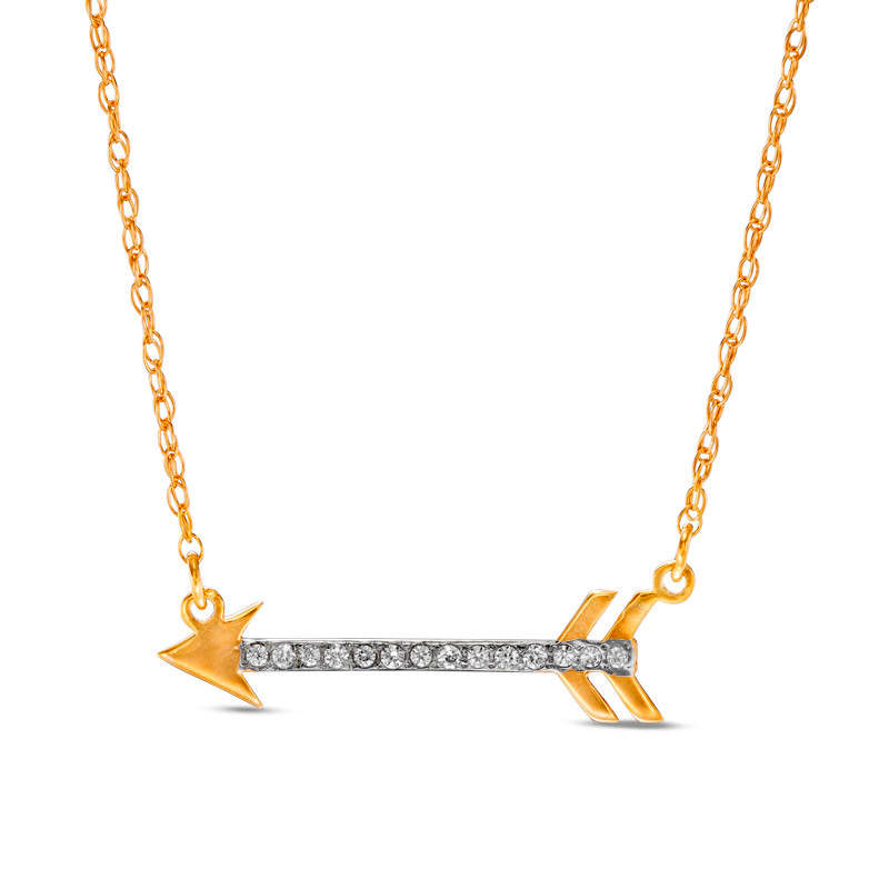 0.05 CT. T.W. Natural Diamond Laser-Cut Sideways Arrow Necklace in 10K Yellow Gold