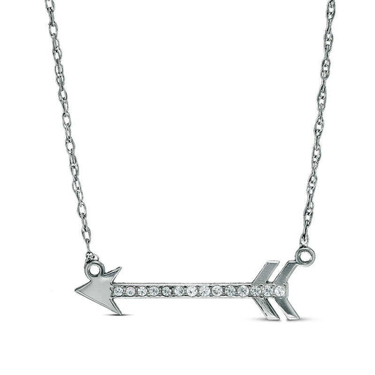 0.05 CT. T.W. Natural Diamond Laser-Cut Sideways Arrow Necklace in 10K White Gold