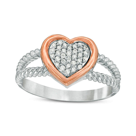 0.13 CT. T.W. Composite Natural Diamond Heart Promise Ring in Sterling Silver and Solid 10K Rose Gold