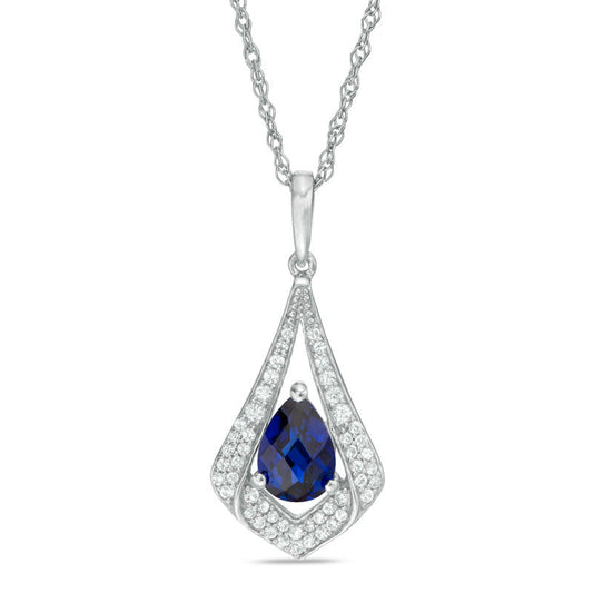 Pear-Shaped Lab-Created Blue and White Sapphire Pendulum Drop Pendant in Sterling Silver