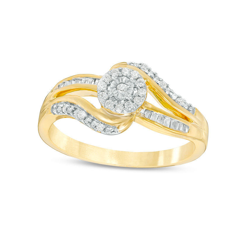 0.17 CT. T.W. Natural Diamond Frame Bypass Promise Ring in Solid 10K Yellow Gold