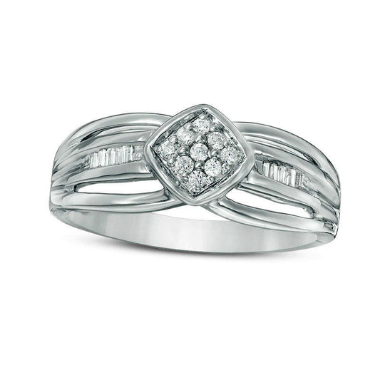 0.13 CT. T.W. Composite Natural Diamond Tilted Cushion Frame Multi-Row Ring in Sterling Silver