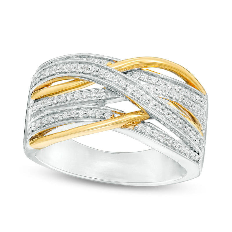 0.25 CT. T.W. Natural Diamond Layered Crossover Ring in Sterling Silver and Solid 10K Yellow Gold