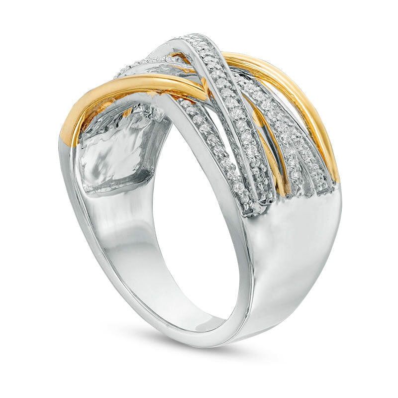 0.25 CT. T.W. Natural Diamond Layered Crossover Ring in Sterling Silver and Solid 10K Yellow Gold