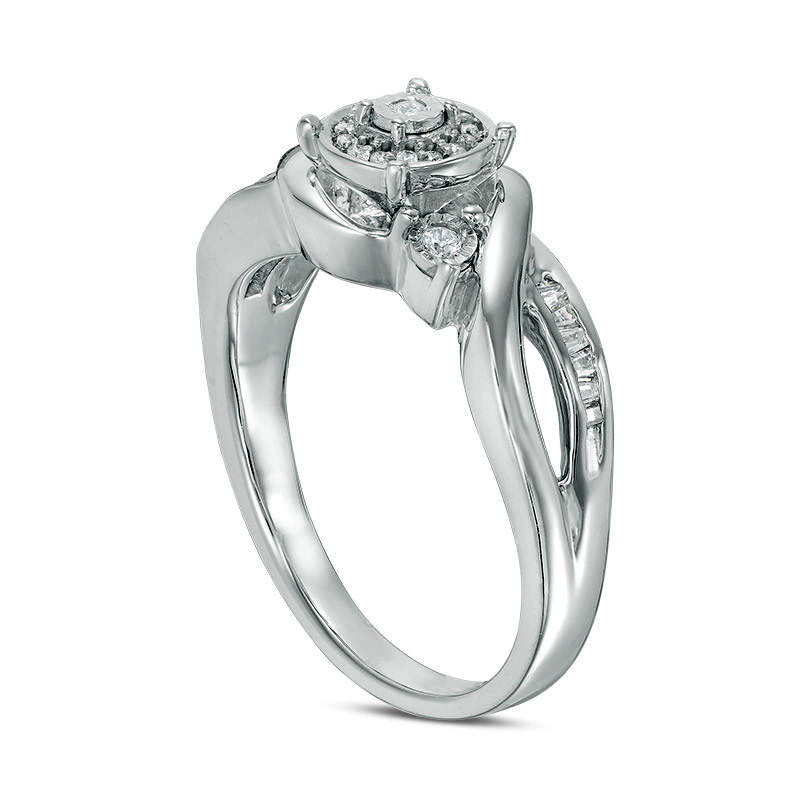 0.13 CT. T.W. Baguette and Round Natural Diamond Frame Bypass Promise Ring in Sterling Silver