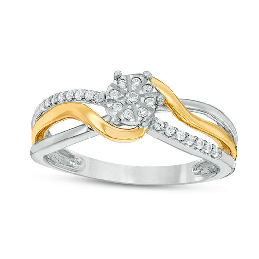 0.13 CT. T.W. Composite Natural Diamond Bypass Promise Ring in Sterling Silver and Solid 10K Yellow Gold