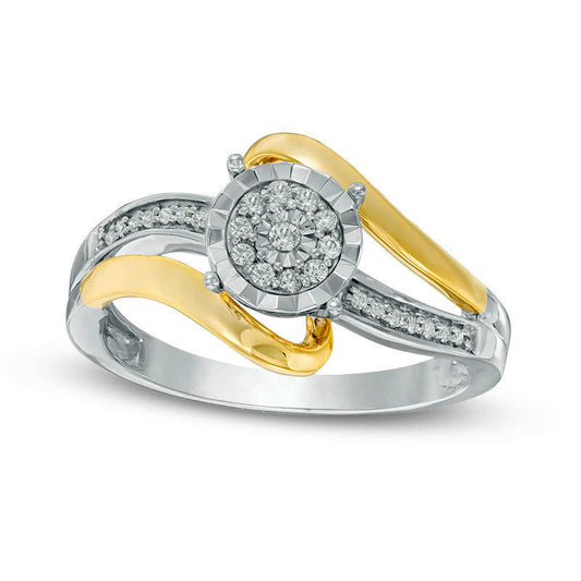 0.13 CT. T.W. Natural Diamond Frame Bypass Promise Ring in Sterling Silver and Solid 10K Yellow Gold