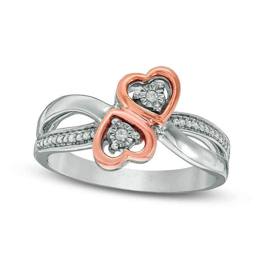 0.10 CT. T.W. Natural Diamond Bypass Heart Ring in Sterling Silver and Solid 10K Rose Gold