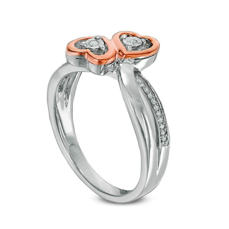 0.10 CT. T.W. Natural Diamond Bypass Heart Ring in Sterling Silver and Solid 10K Rose Gold