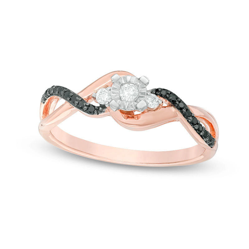 0.17 CT. T.W. Enhanced Black and White Natural Diamond Twist Promise Ring in Solid 10K Rose Gold