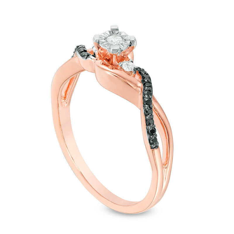 0.17 CT. T.W. Enhanced Black and White Natural Diamond Twist Promise Ring in Solid 10K Rose Gold