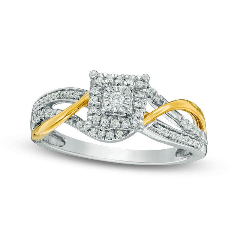 0.20 CT. T.W. Natural Diamond Square Frame Bypass Promise Ring in Sterling Silver and Solid 10K Yellow Gold