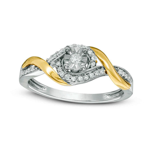 0.17 CT. T.W. Natural Diamond Swirl Frame Bypass Promise Ring in Sterling Silver and Solid 10K Yellow Gold