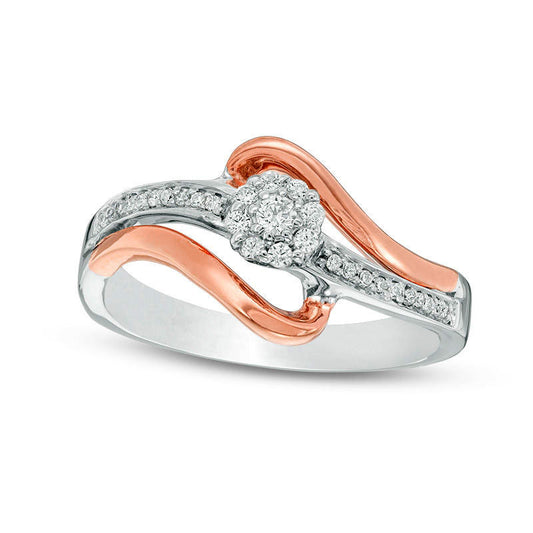 0.17 CT. T.W. Natural Diamond Frame Bypass Promise Ring in Sterling Silver and Solid 10K Rose Gold