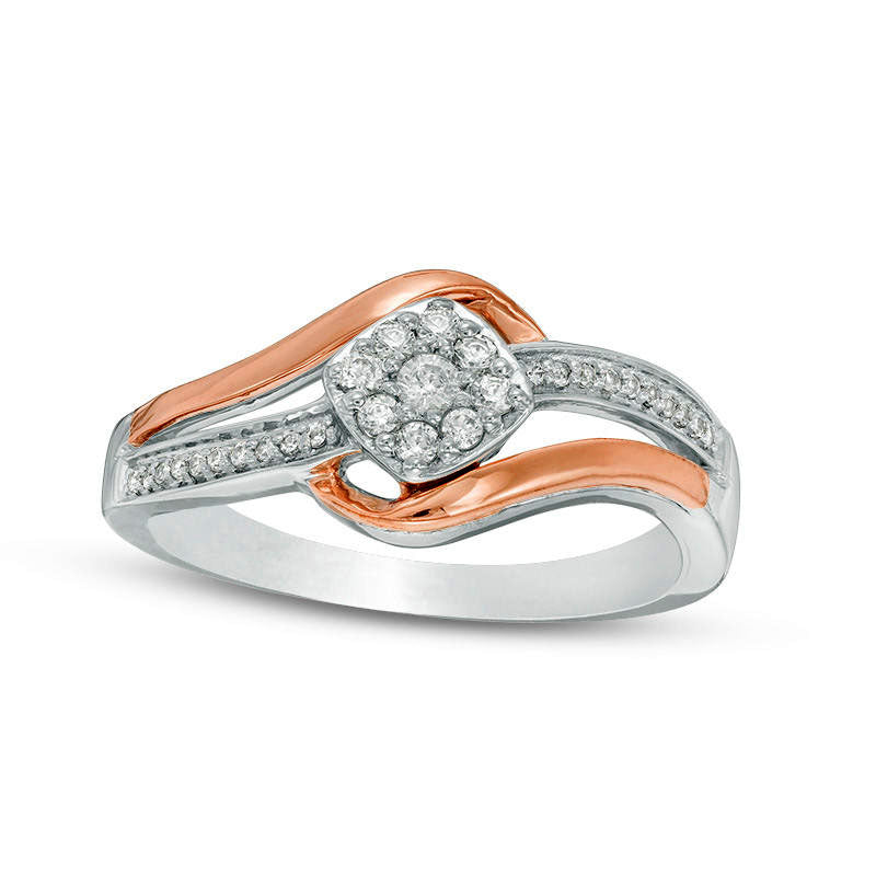 0.20 CT. T.W. Natural Diamond Tilted Cushion Frame Bypass Promise Ring in Sterling Silver and Solid 10K Rose Gold