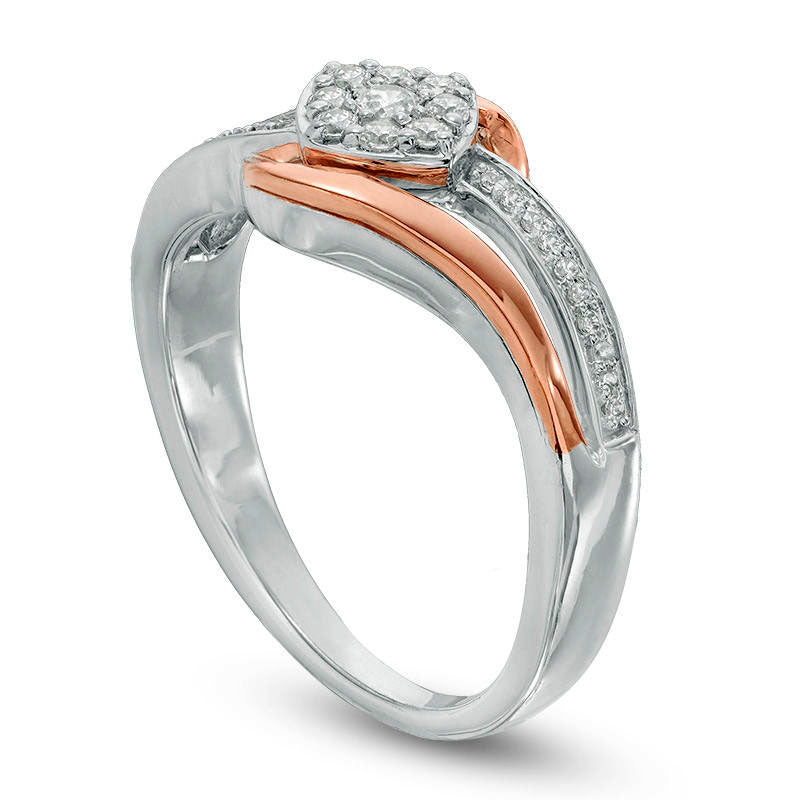 0.20 CT. T.W. Natural Diamond Tilted Cushion Frame Bypass Promise Ring in Sterling Silver and Solid 10K Rose Gold