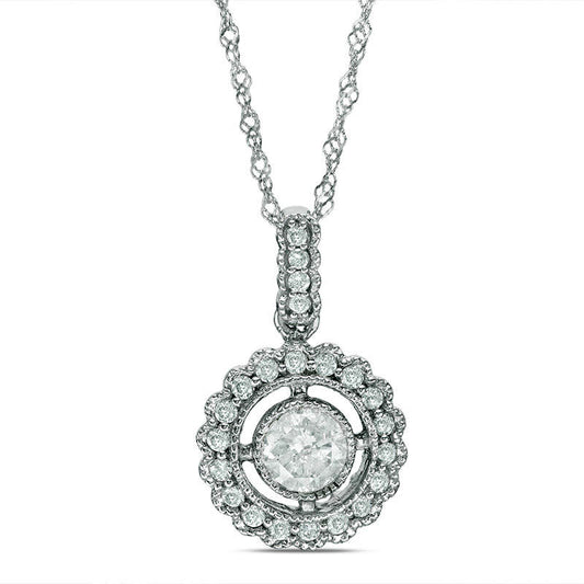 0.5 CT. T.W. Natural Diamond Frame Antique Vintage-Style Pendant in 10K White Gold - 17"