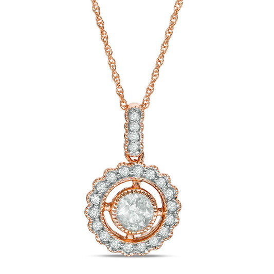 0.5 CT. T.W. Natural Diamond Frame Antique Vintage-Style Pendant in 10K Rose Gold - 17"