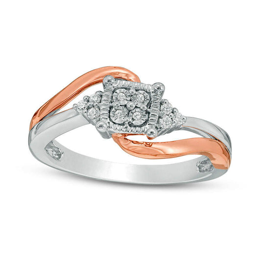 0.13 CT. T.W. Natural Diamond Cushion Frame Tri-Sides Bypass Promise Ring in Sterling Silver and Solid 10K Rose Gold