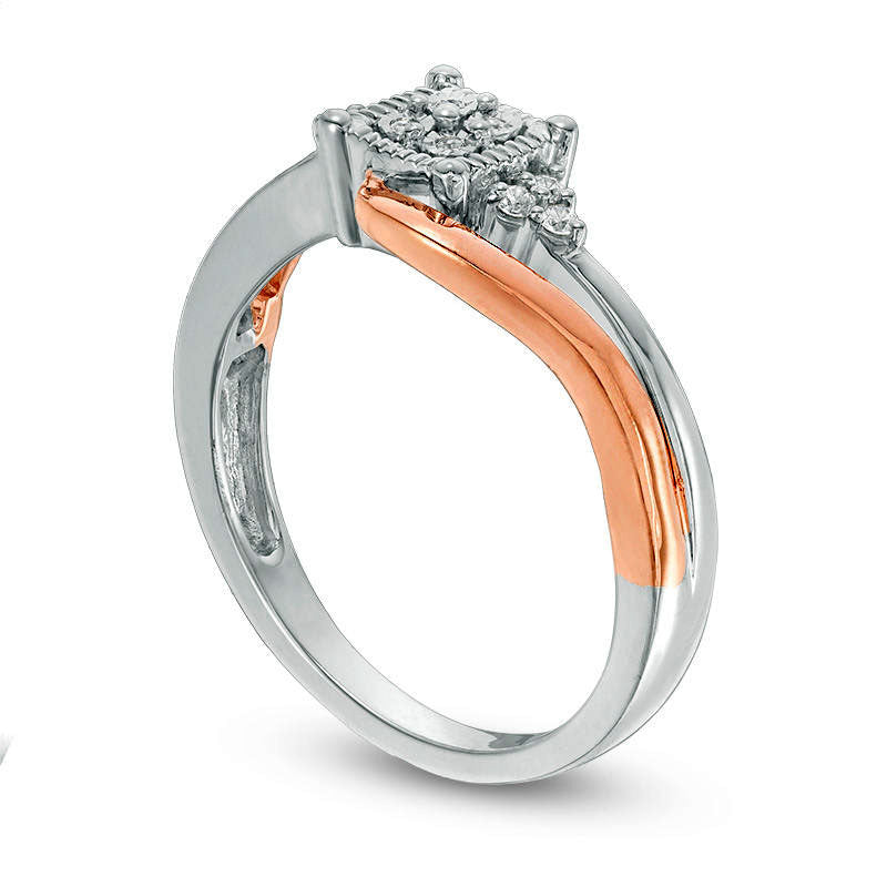 0.13 CT. T.W. Natural Diamond Cushion Frame Tri-Sides Bypass Promise Ring in Sterling Silver and Solid 10K Rose Gold