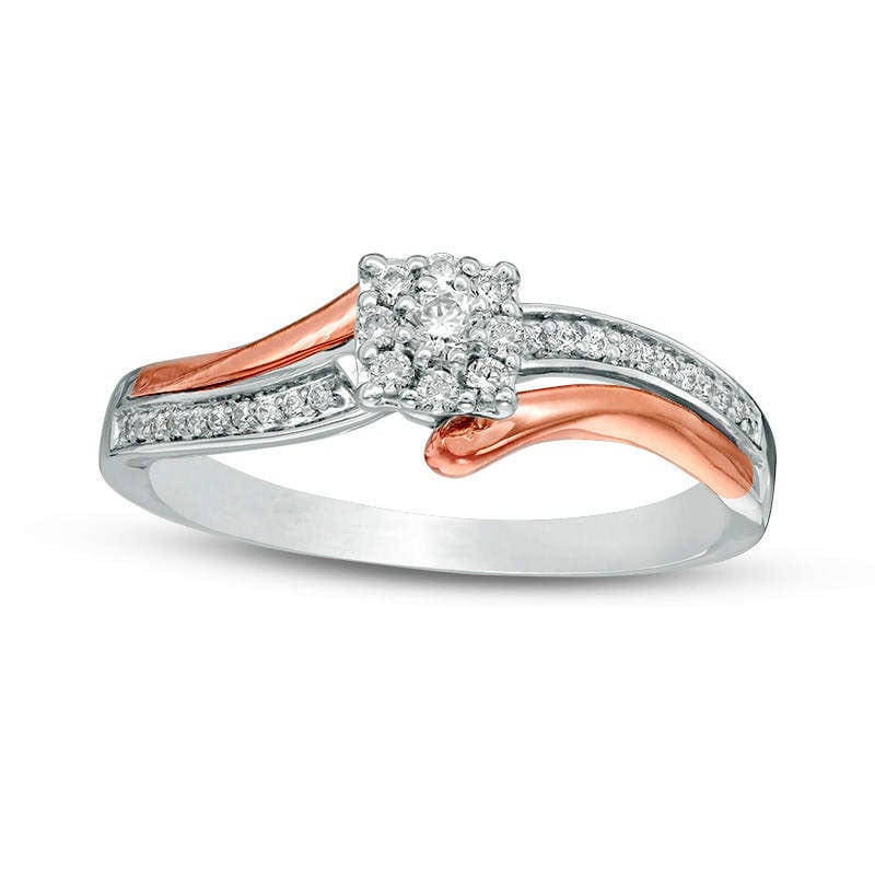 0.20 CT. T.W. Natural Diamond Frame Bypass Promise Ring in Sterling Silver and Solid 10K Rose Gold