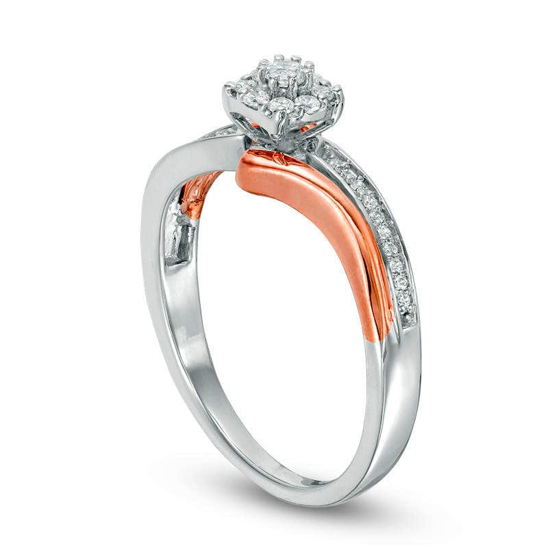 0.20 CT. T.W. Natural Diamond Frame Bypass Promise Ring in Sterling Silver and Solid 10K Rose Gold