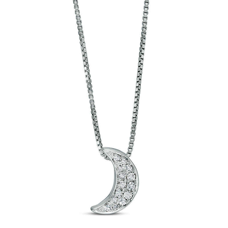 0.1 CT. T.W. Natural Diamond Crescent Moon Pendant in Sterling Silver