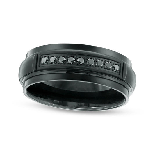 Men's 0.17 CT. T.W Enhanced Black Natural Diamond Channel Wedding Band in Black IP Stainless Steel