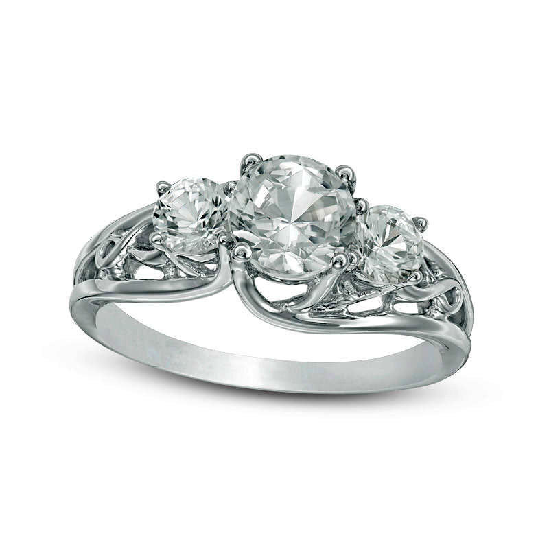 Lab-Created White Sapphire Three Stone Bypass Infinity Engagement Ring in Sterling Silver