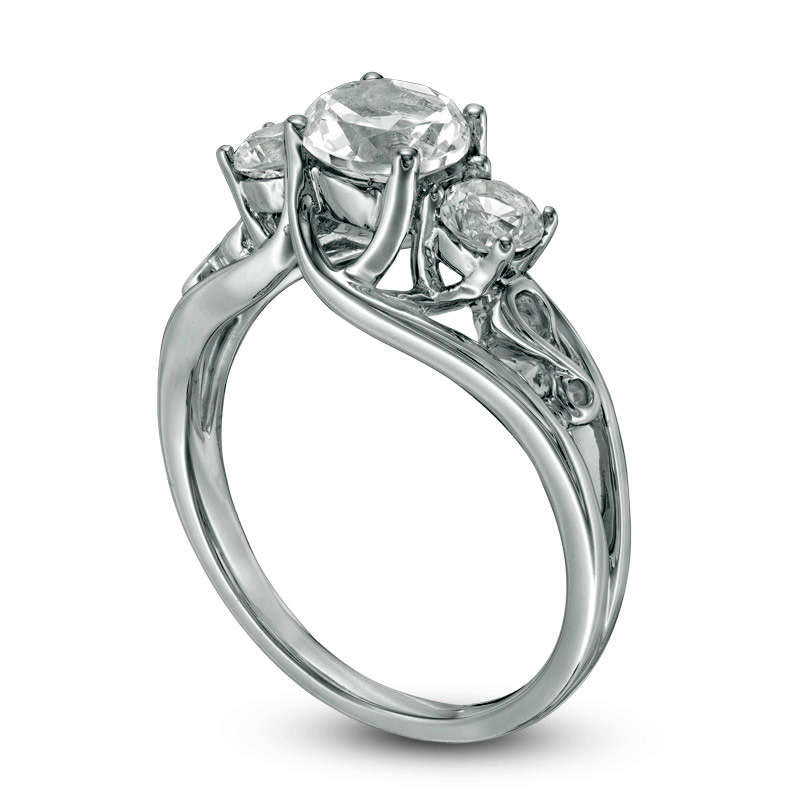 Lab-Created White Sapphire Three Stone Bypass Infinity Engagement Ring in Sterling Silver