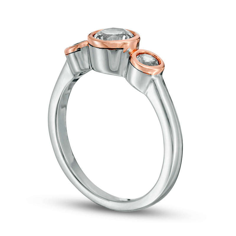 Lab-Created White Sapphire Three Stone Ring in Sterling Silver and Solid 10K Rose Gold