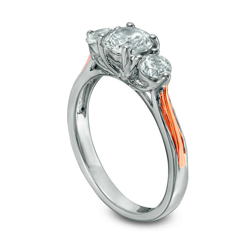 Lab-Created White Sapphire Three Stone Ring in Sterling Silver and Solid 10K Rose Gold