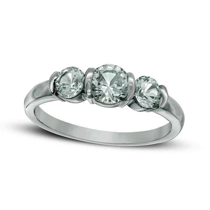 Lab-Created White Sapphire Three Stone Collar Engagement Ring in Sterling Silver