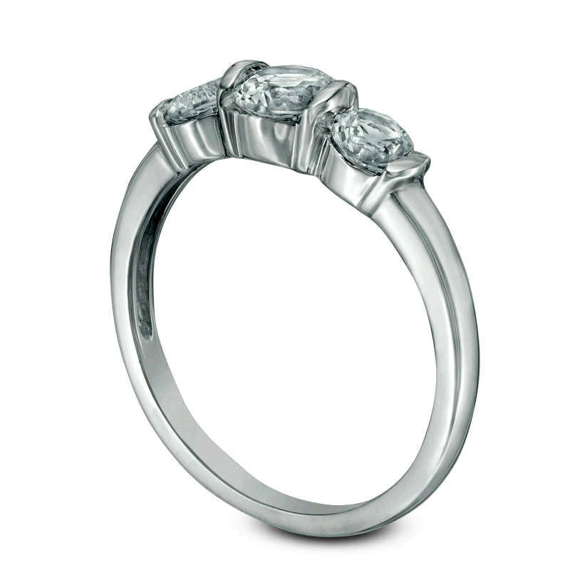 Lab-Created White Sapphire Three Stone Collar Engagement Ring in Sterling Silver