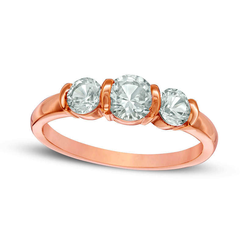 Lab-Created White Sapphire Three Stone Collar Engagement Ring in Sterling Silver with Solid 14K Rose Gold Plate