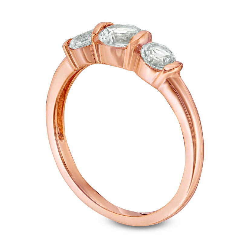 Lab-Created White Sapphire Three Stone Collar Engagement Ring in Sterling Silver with Solid 14K Rose Gold Plate