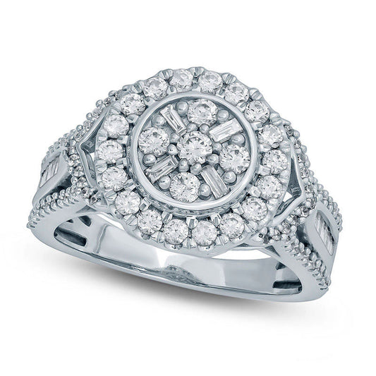 1.0 CT. T.W. Composite Natural Diamond Frame Multi-Row Engagement Ring in Solid 10K White Gold