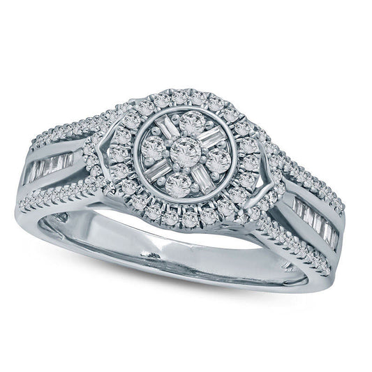 0.50 CT. T.W. Composite Natural Diamond Frame Multi-Row Engagement Ring in Solid 10K White Gold