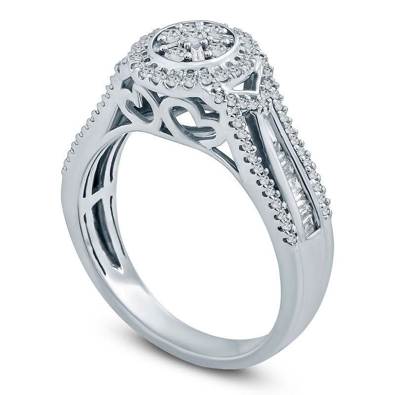 0.50 CT. T.W. Composite Natural Diamond Frame Multi-Row Engagement Ring in Solid 10K White Gold