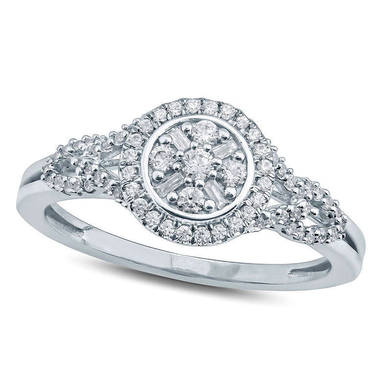 0.33 CT. T.W. Composite Natural Diamond Frame Split Shank Engagement Ring in Solid 10K White Gold